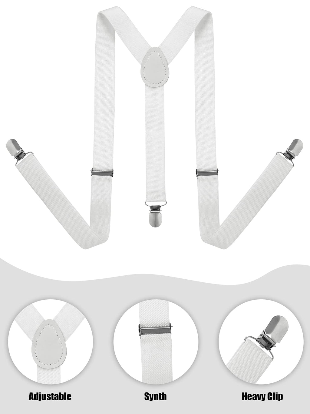 SATINIOR Suspender and Bow Tie Set 80s Clip on Suspenders for Men Women(White)