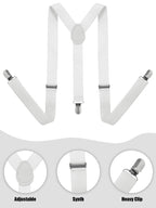 SATINIOR Suspender and Bow Tie Set 80s Clip on Suspenders for Men Women(White)