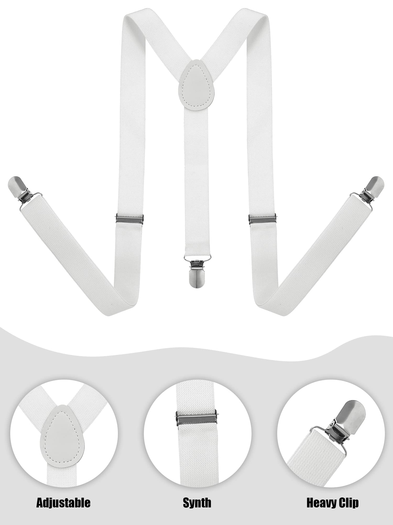 SATINIOR Suspender and Bow Tie Set 80s Clip on Suspenders for Men Women(White)