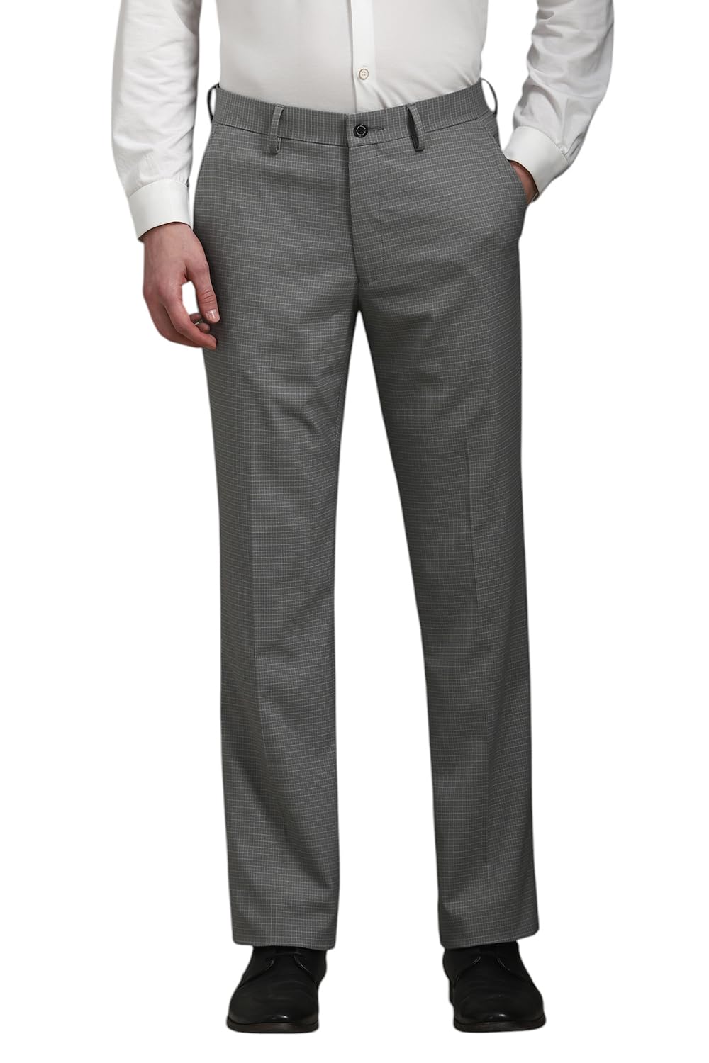 Louis Philippe Men Grey Regular Fit Check Flat Front Formal Trousers