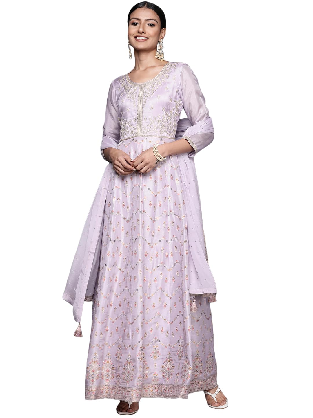 Libas WomenS Silk Blend Self Design Kurta Set (33529O_Lavender_S)