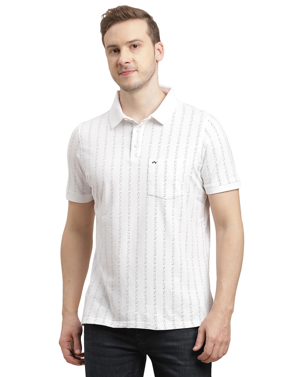 Turtle Men Cotton Stretch White Stripe Polo T-Shirt