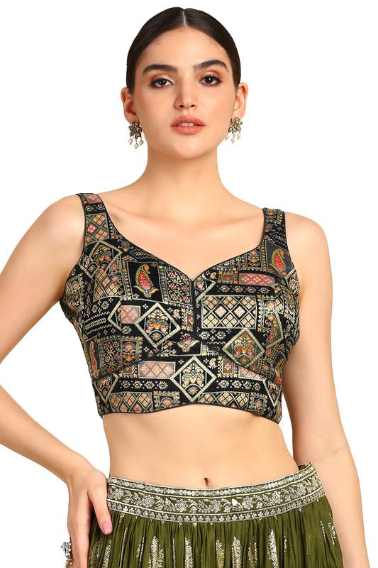 Soch Women Woven Design Sweetheart Neck Silk Blend Padded Blouse