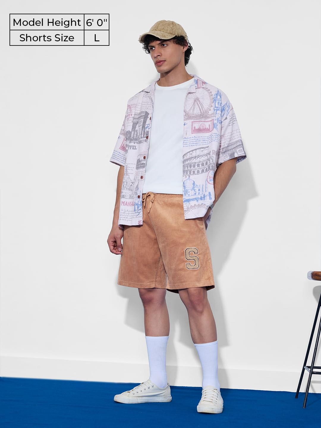 The Souled Store Lounge Shorts: Dawn Men and Boys Drawstringed Beige Embroidered Cotton Lounge Shorts