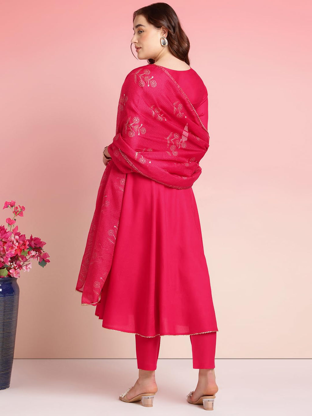 ANNI DESIGNER Ladies Plain Rayon Blend Kurta with Trousers and Dupatta, pink, 4X-Large
