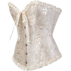SHYMMUO Women's Lacing Corset Top Satin Floral Boned Overbust Body Shaper Bustier Beige M