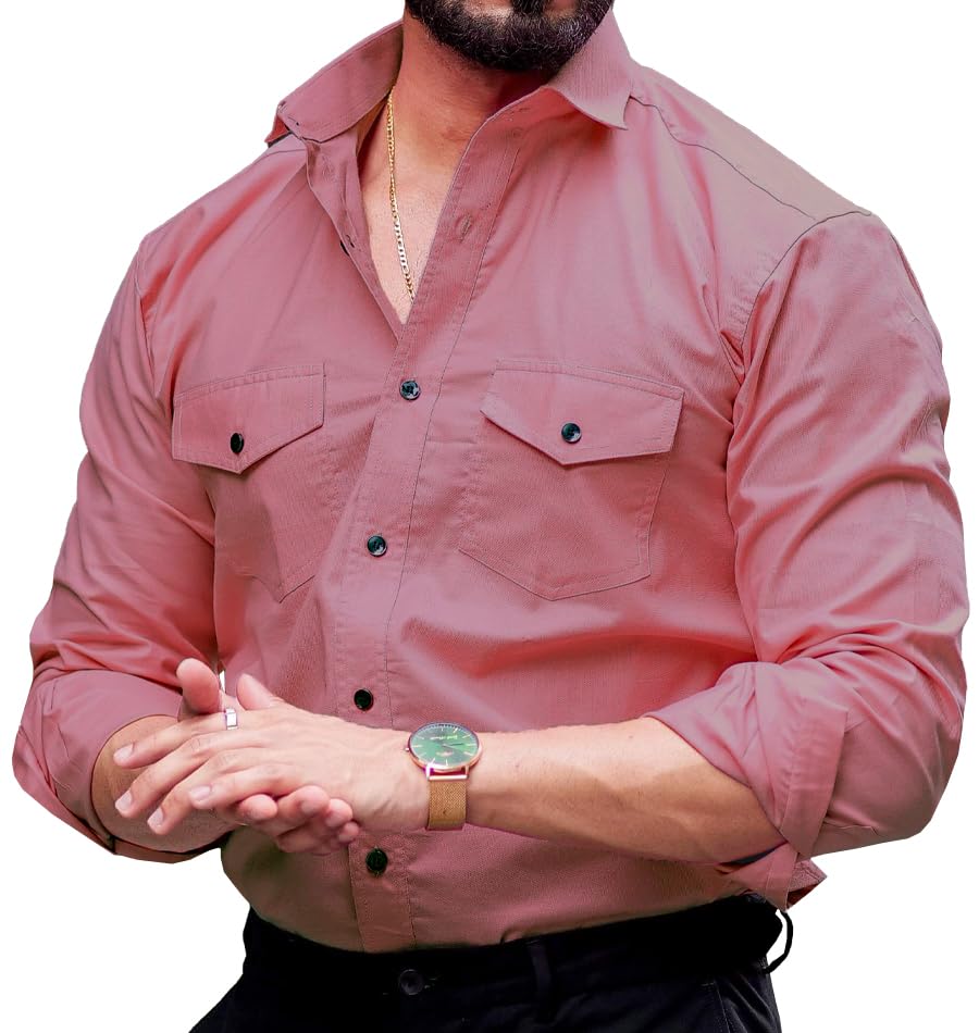 CB-COLEBROOK Mens Regular Fit Fancy Double Pocket Utility Casual Shirt for Men Full Sleeves Stylish Shirt - Cargo (Previously G
