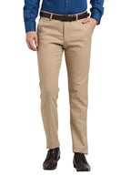 Turtle Men Poly Viscose Stretch Slim Fit Beige Formal Trouser