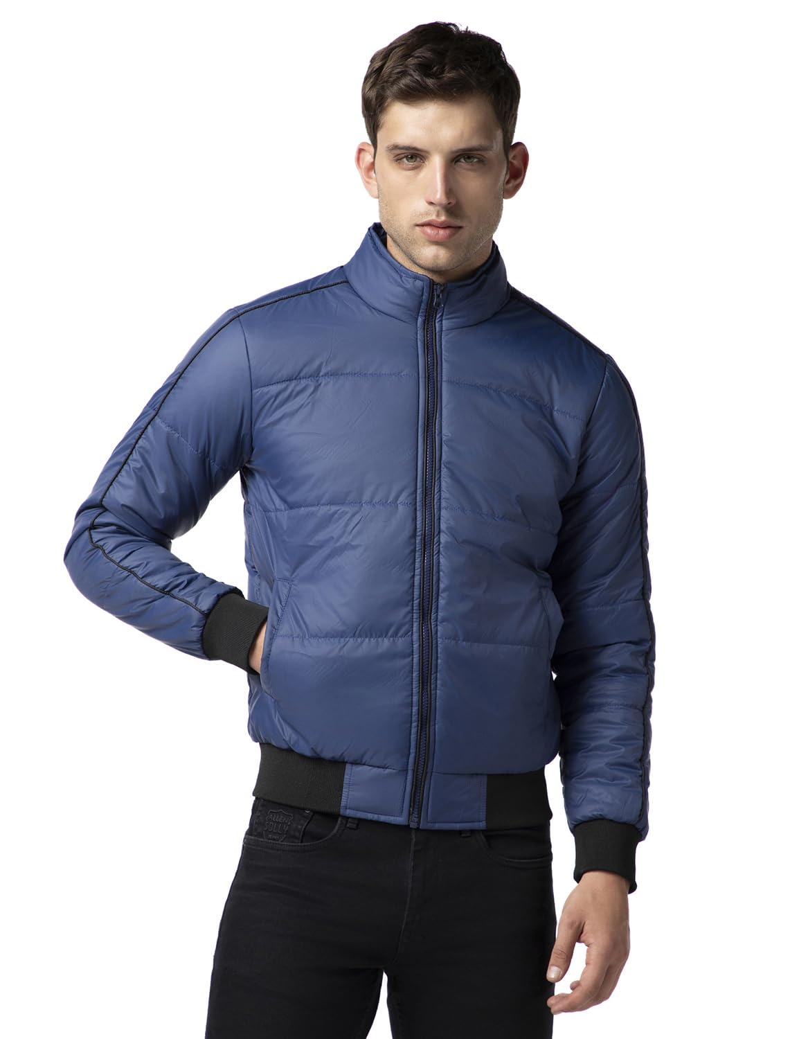 FYLTR Mens Lightweight Winter Puffer Jacket with Contrast Piping Detail - Stand Collar | Full Zipper | Side Pockets | Ribbed He