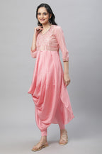 Aurelia Pink Floral Printed Foil Sequin Kurta Dupatta Bottomwear