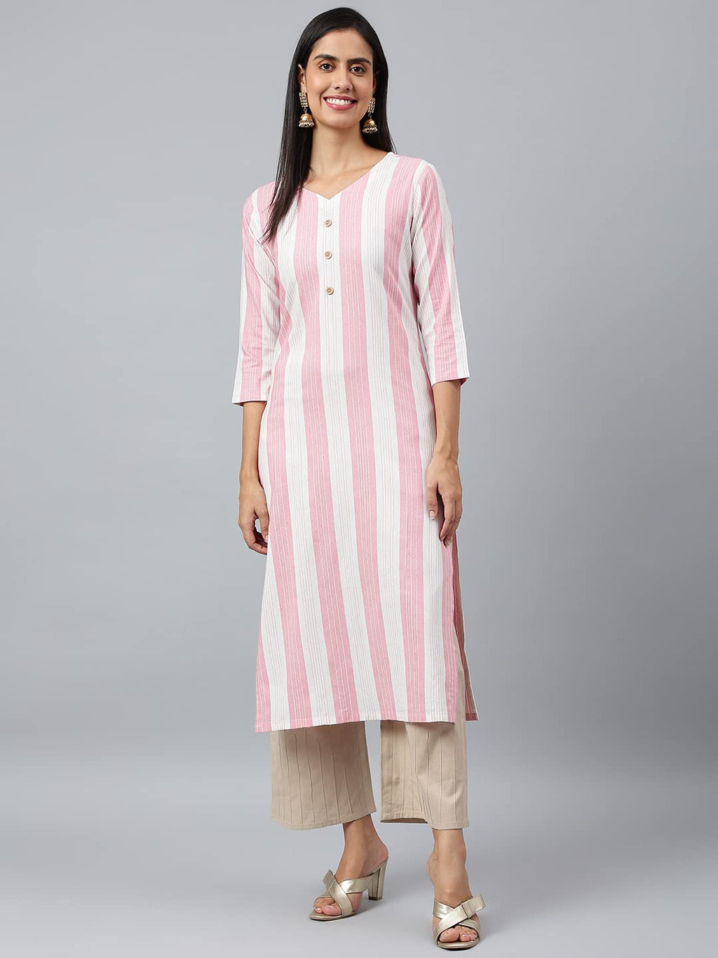 ANNI DESIGNER Womens Cotton Blend Straight Printed Kurta (Ashwini Pink_XXL_Pink_XX-Large)