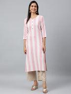 ANNI DESIGNER Womens Cotton Blend Straight Printed Kurta (Ashwini Pink_XXL_Pink_XX-Large)