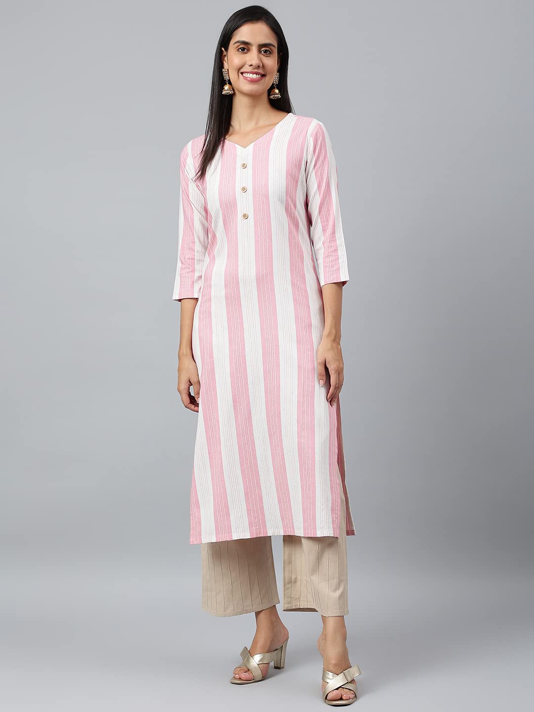 ANNI DESIGNER Womens Cotton Blend Straight Printed Kurta (Ashwini Pink_XXL_Pink_XX-Large)