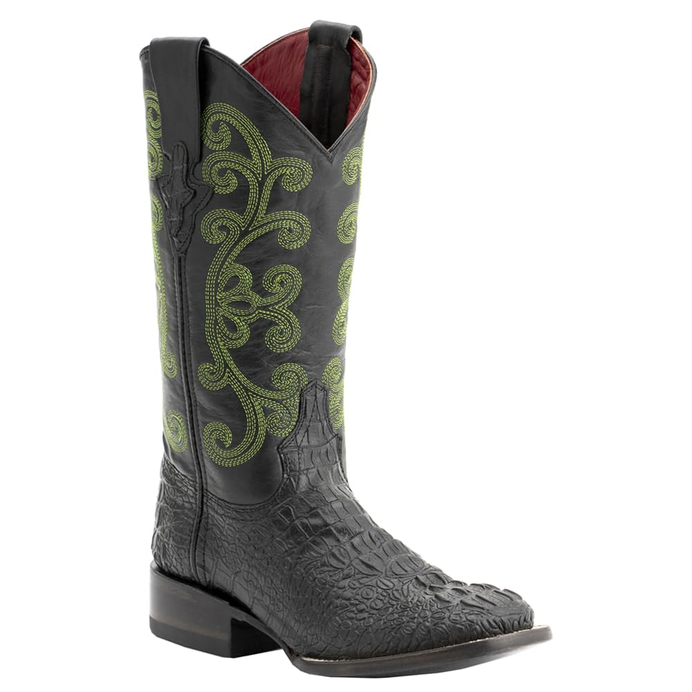 Ferrini 9039304060B Ladies Print Caiman Square Toe Black Boots 6B