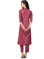 Ishin Women'S Pure Cotton Purple Printed & Gotta Patti A-Line Kurta Suit Set With Pant