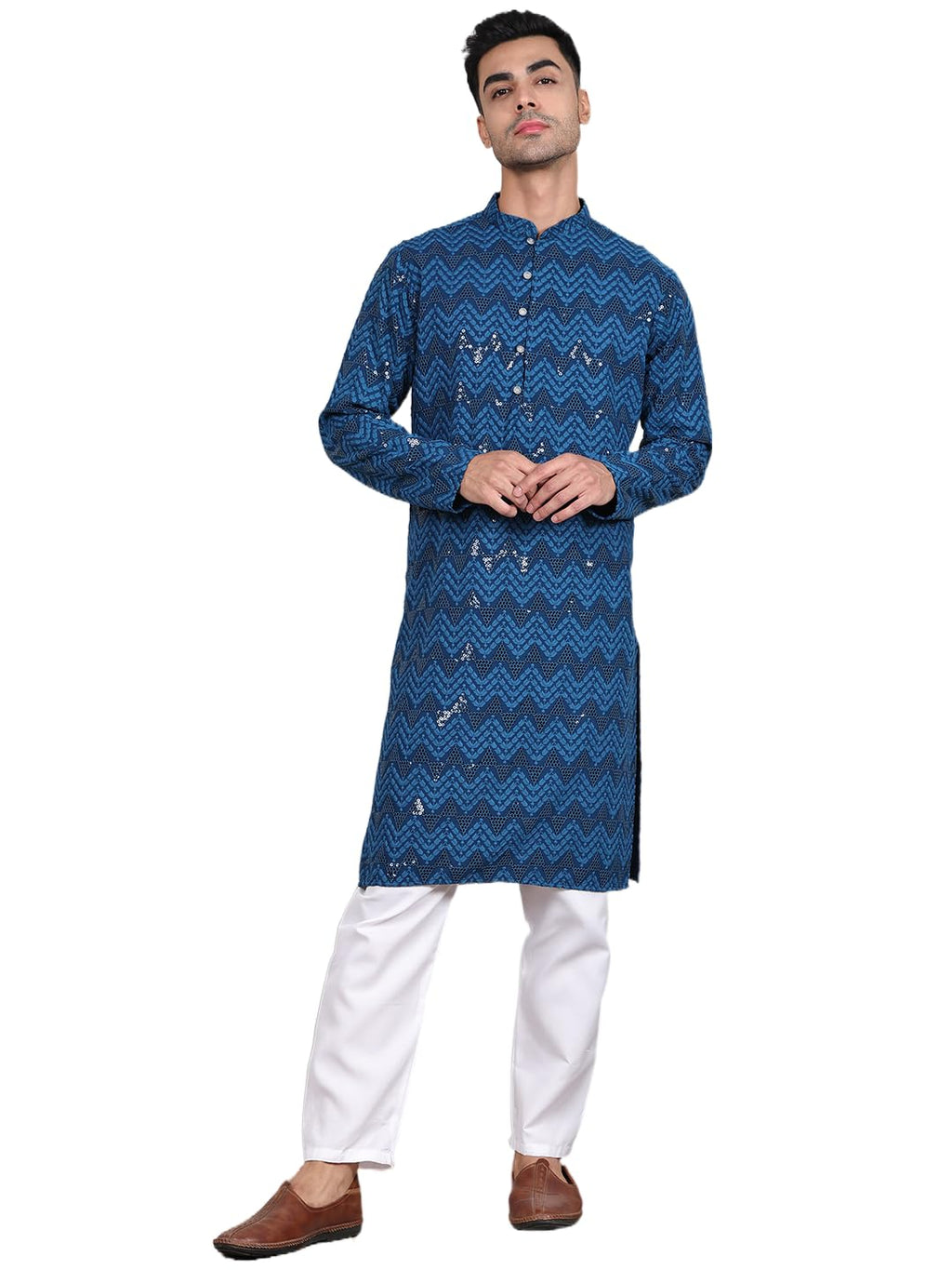 Jompers Mens Sequin & Embroidered Kurta Pyjama Set
