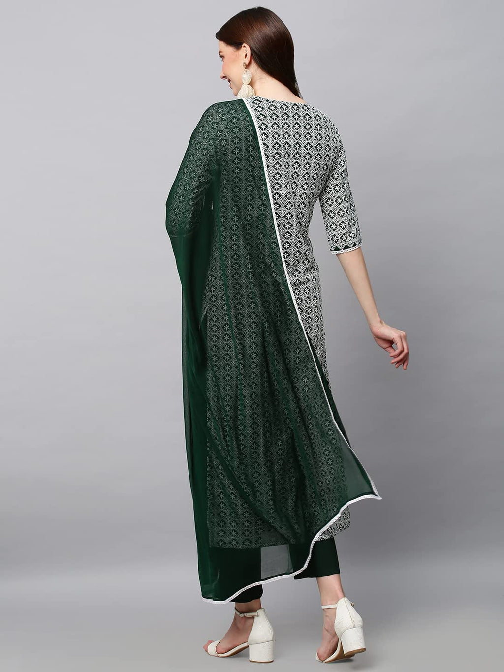 ANNI DESIGNER Womens Cotton Blend Printed Straight Kurta with Pant & Dupatta (KARAGA-Green_XXL_Green_XX-Large)