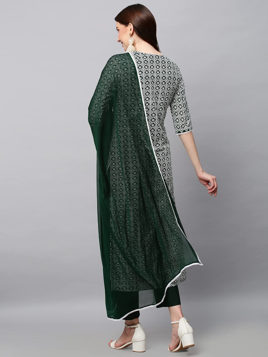 ANNI DESIGNER Womens Cotton Blend Printed Straight Kurta with Pant & Dupatta (KARAGA-Green_XXL_Green_XX-Large)