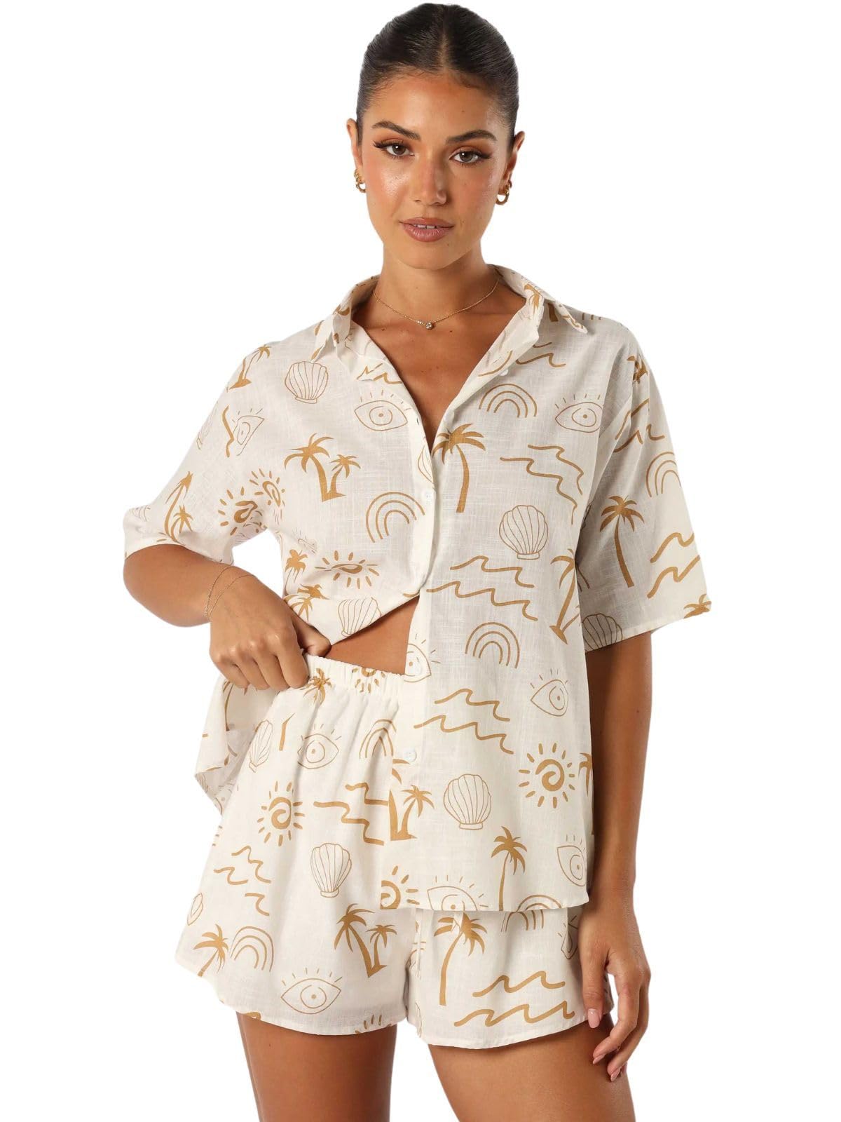 Leriya Fashion Women Rayon Printed Greciilooks Co-Ord Set Stylish Korean Summer Two Piece Outfit | Trendy Travel & Streetwear Lo