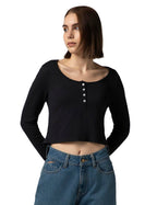 FYLTR Womens Casual Scoop Neck Henley T-Shirt - Full Sleeves | Fitted Length