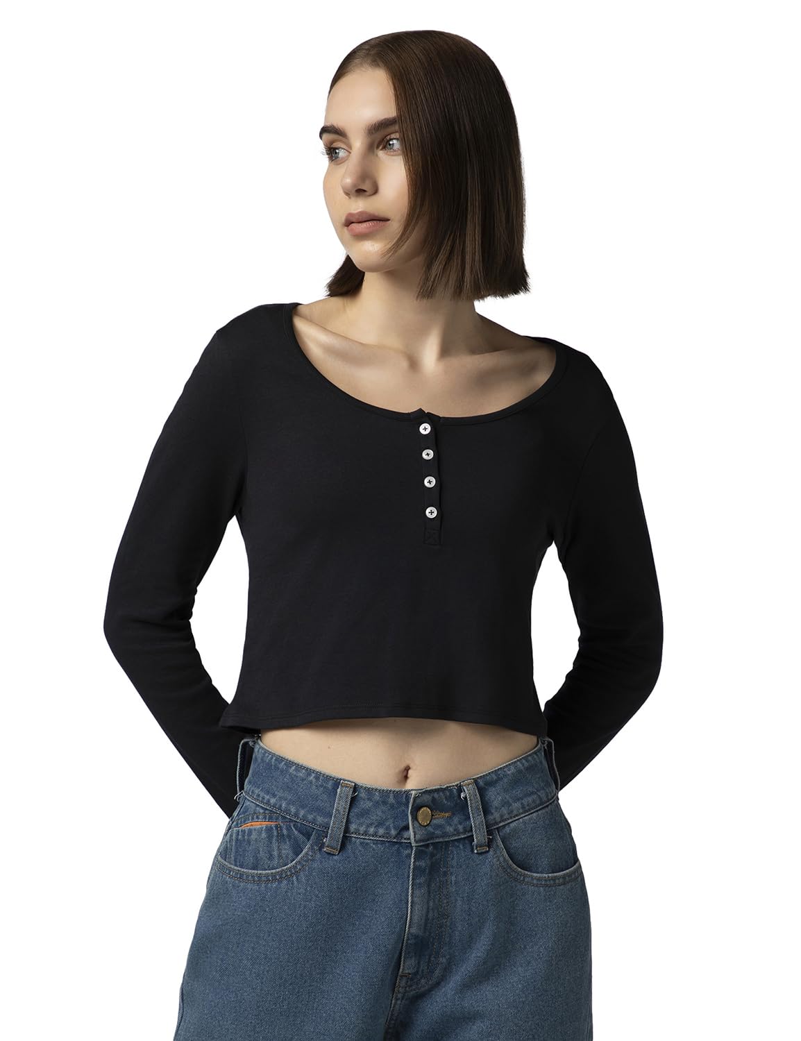 FYLTR Womens Casual Scoop Neck Henley T-Shirt - Full Sleeves | Fitted Length