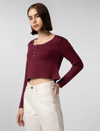 FYLTR Womens Casual Scoop Neck Henley T-Shirt - Full Sleeves | Fitted Length