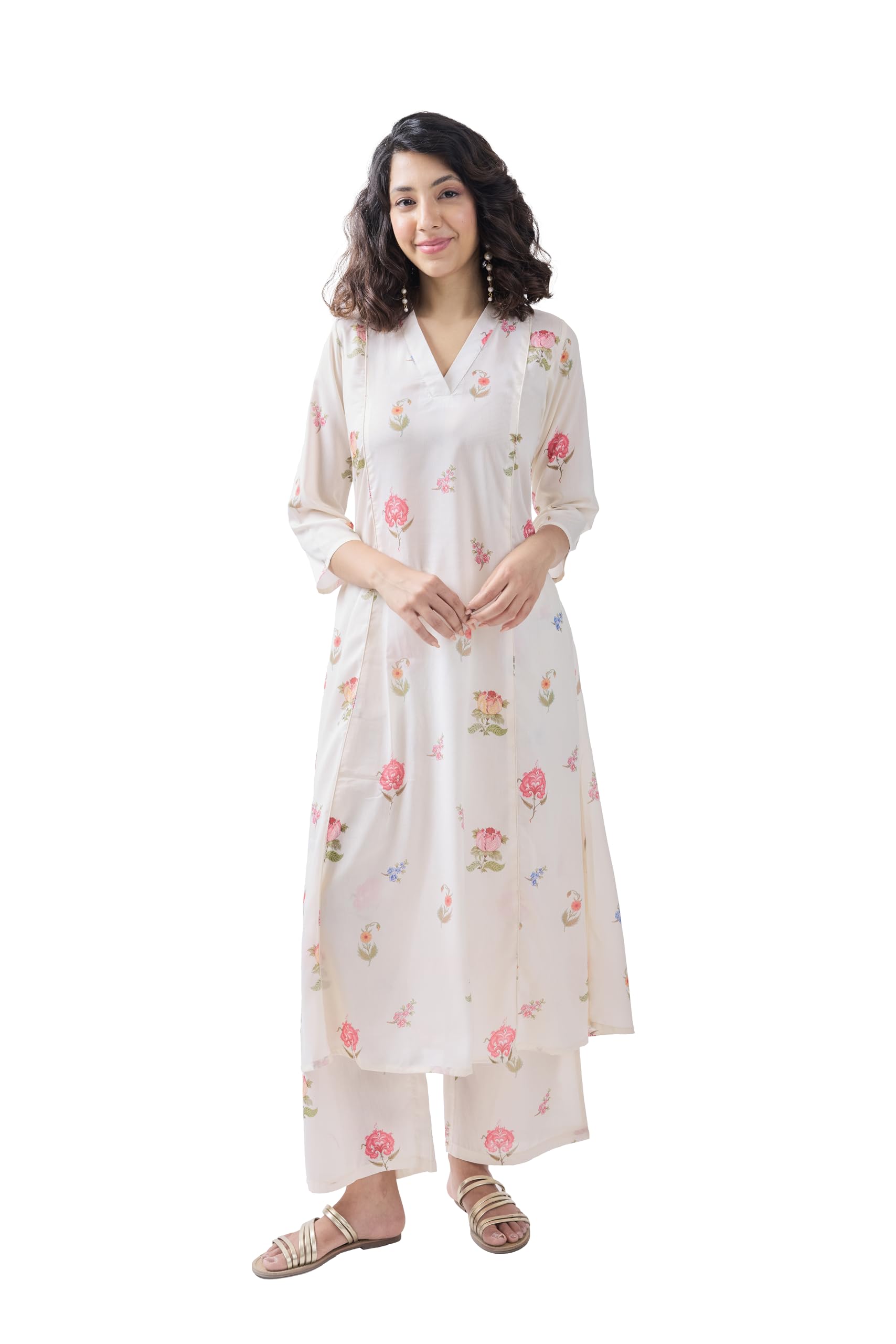 Toochki Salwar Suit For Women | Two Piece | Cotton | White Floral Printed | Rayon | Ethnic