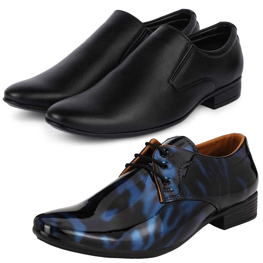 Latest Trendy Formal Shoes/Party Shoes/ 2 Shoes Combo with Free Belt for Men and Boys (BAZAAR8438_VTR01BlkBlu401Blk) Multico 8