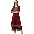 Idalia Maroon Printed Cotton Kurta Set