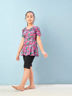 Aarika Girls Sports Wear Purple-Black Colour Abstract Print Nylon Swim Suit (5-15 Years)-(SW-SHM-CA-1118)