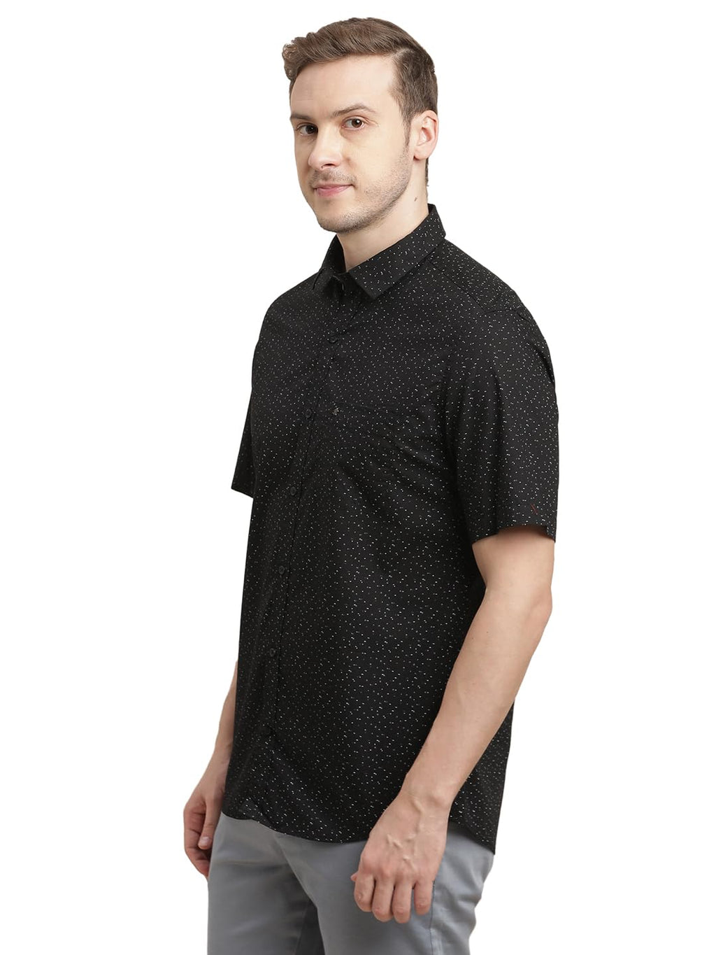 Turtle Men 100% Cotton Slim Fit Black Printed Half Sleeve Casual Shirt