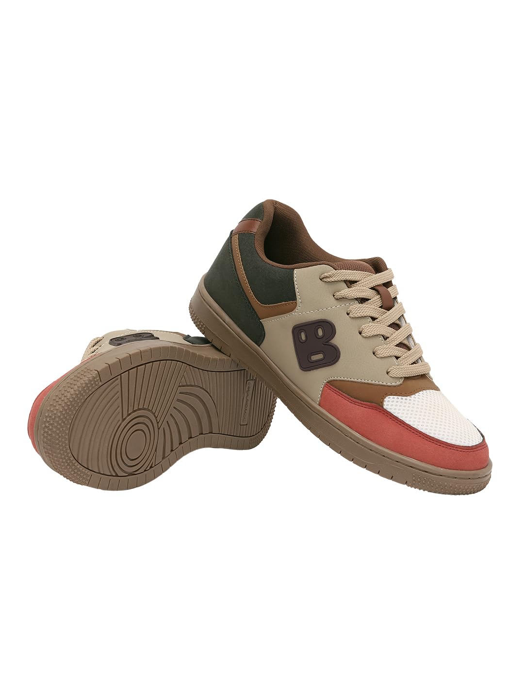 Bewakoof Bravado MenS Brown & Green Bravado Color Block Low-Top Sneakers 659653 Brown_Uk 10
