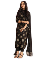 ANNI DESIGNER Womens Rayon Blend Printed Straight Kurta with Pant & Dupatta (Jubal Black_XL_Black_X-Large)