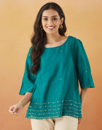 Fabindia WomenS Embellished Regular Fit Tops (1038714Green_Green