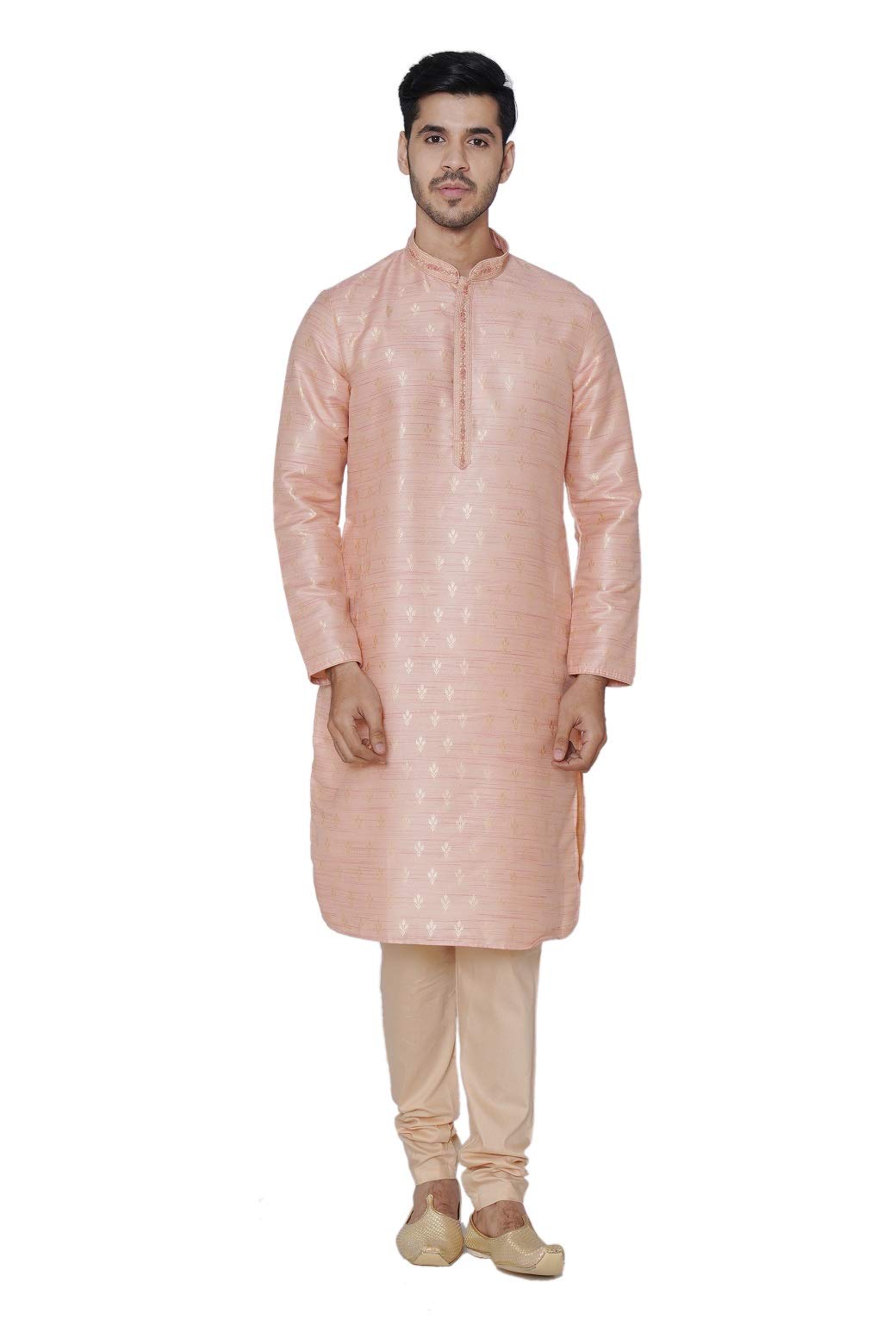 Manyavar MenS Silk And Polyster Blend Other Kurta Churidar Set (Sdes479_Light Coral Peach_S)