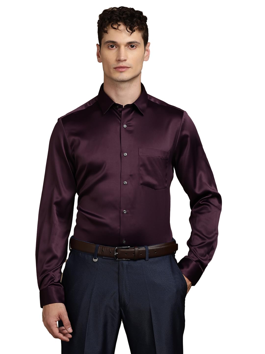 Turtle Men Regular Fit Solid Polysatin Purple Party Shirt