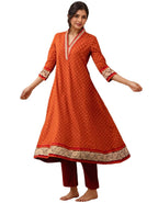 ANNI DESIGNER Women s Kurta Viscose Dress with Anarkali Printed Pants, Orange, XL