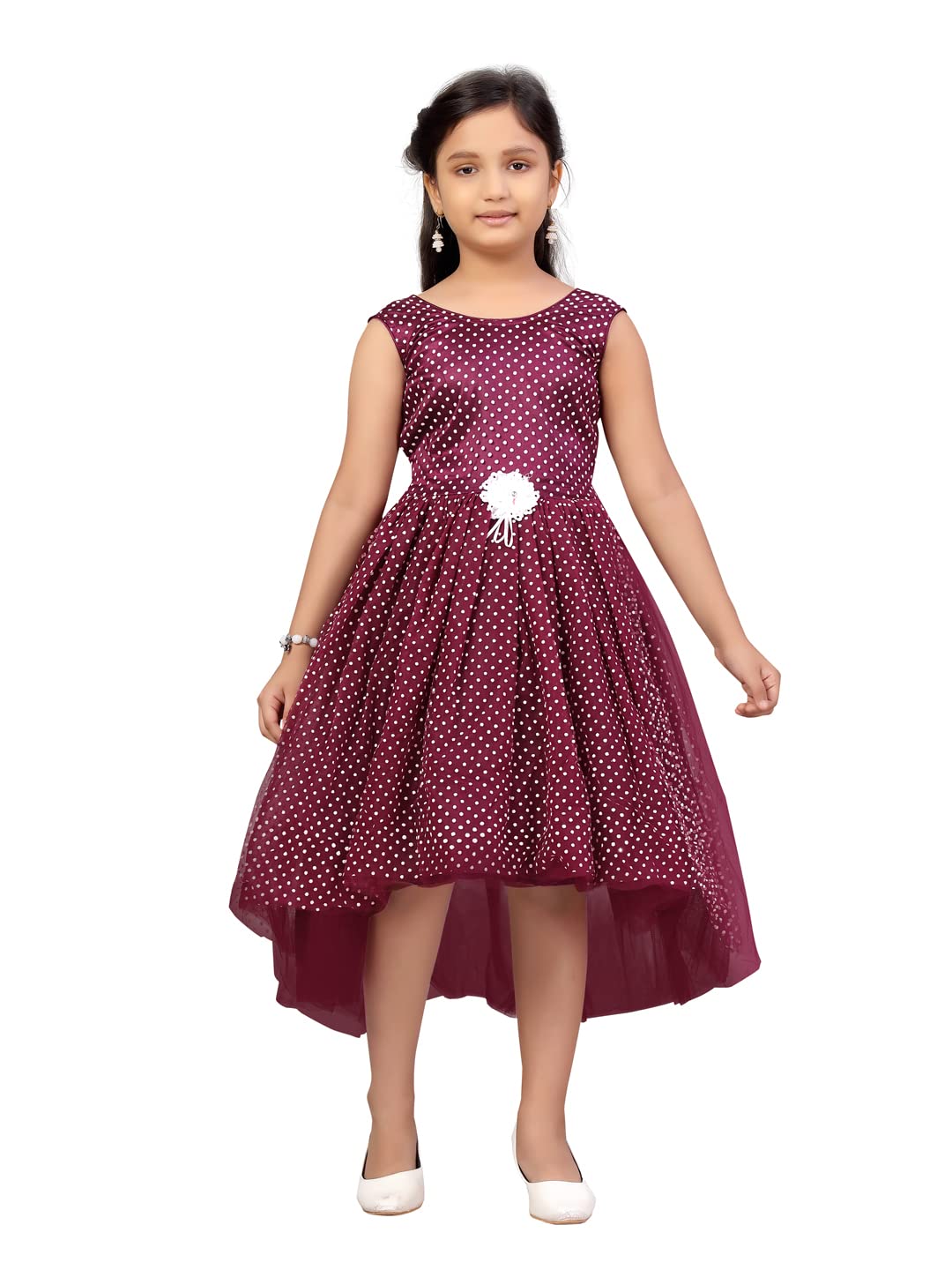 Aarika Girls Cotton Blend Skater Knee-Length Dress (FK-3004_Purple_26)