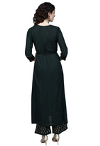 Ishin Women'S Rayon Green Printed Anarkali Kurta & Palazzo Set