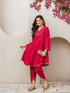 Ishin Women Sequin V-Neck Embellished Knee Length Flared Kurta With Dhoti Pants
