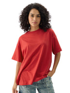 The Souled Store Solids: Rouge Red Women and Girls Short Sleeve Round Neck Cotton Oversized T-Shirts