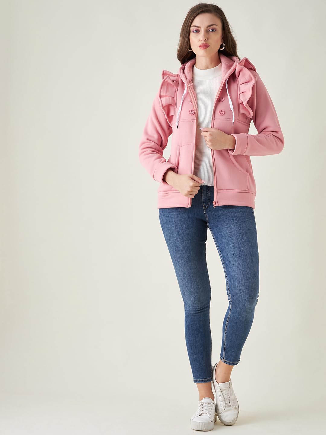 PIVL Women Solid Hooded Casual Jacket For Winter