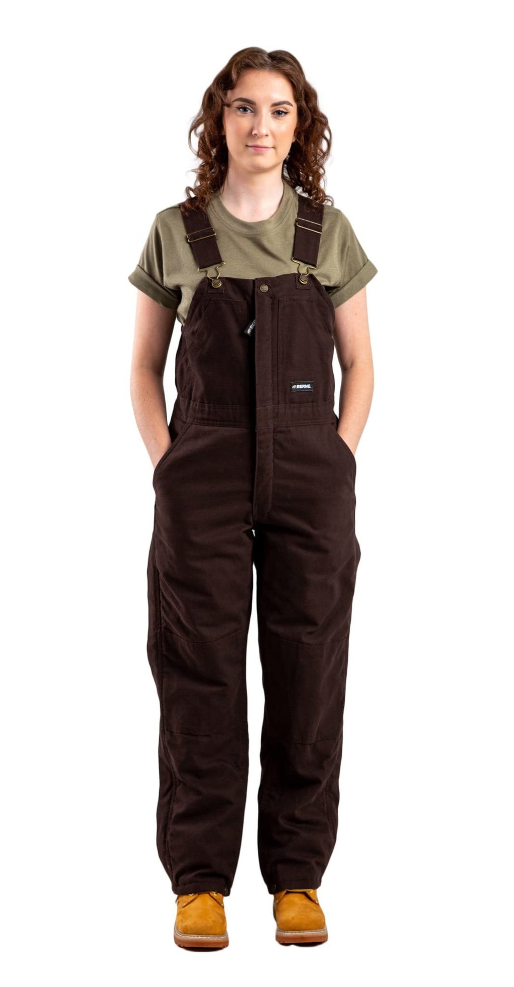 Berne Women's Softstone Duck Insulated Bib Overall, Medium Tall, Dark Brown
