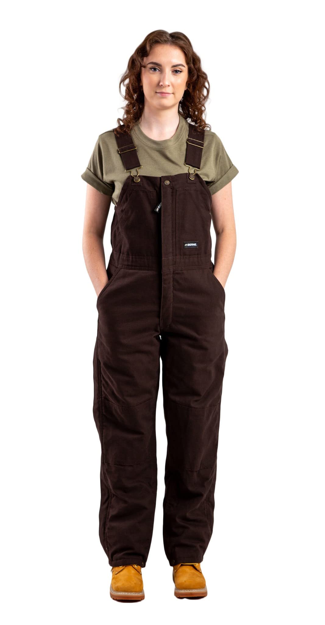 Berne Women's Softstone Duck Insulated Bib Overall, Medium Tall, Dark Brown