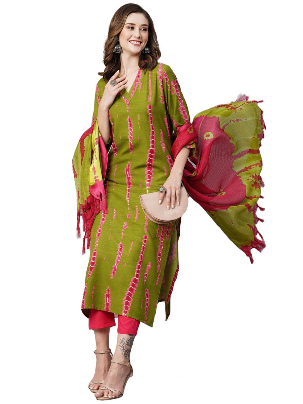 ANNI DESIGNER Womens Cotton Blend Straight Printed Kurta with Pant & Dupatta (SIBORI Methi-KS_L_Green_Large)