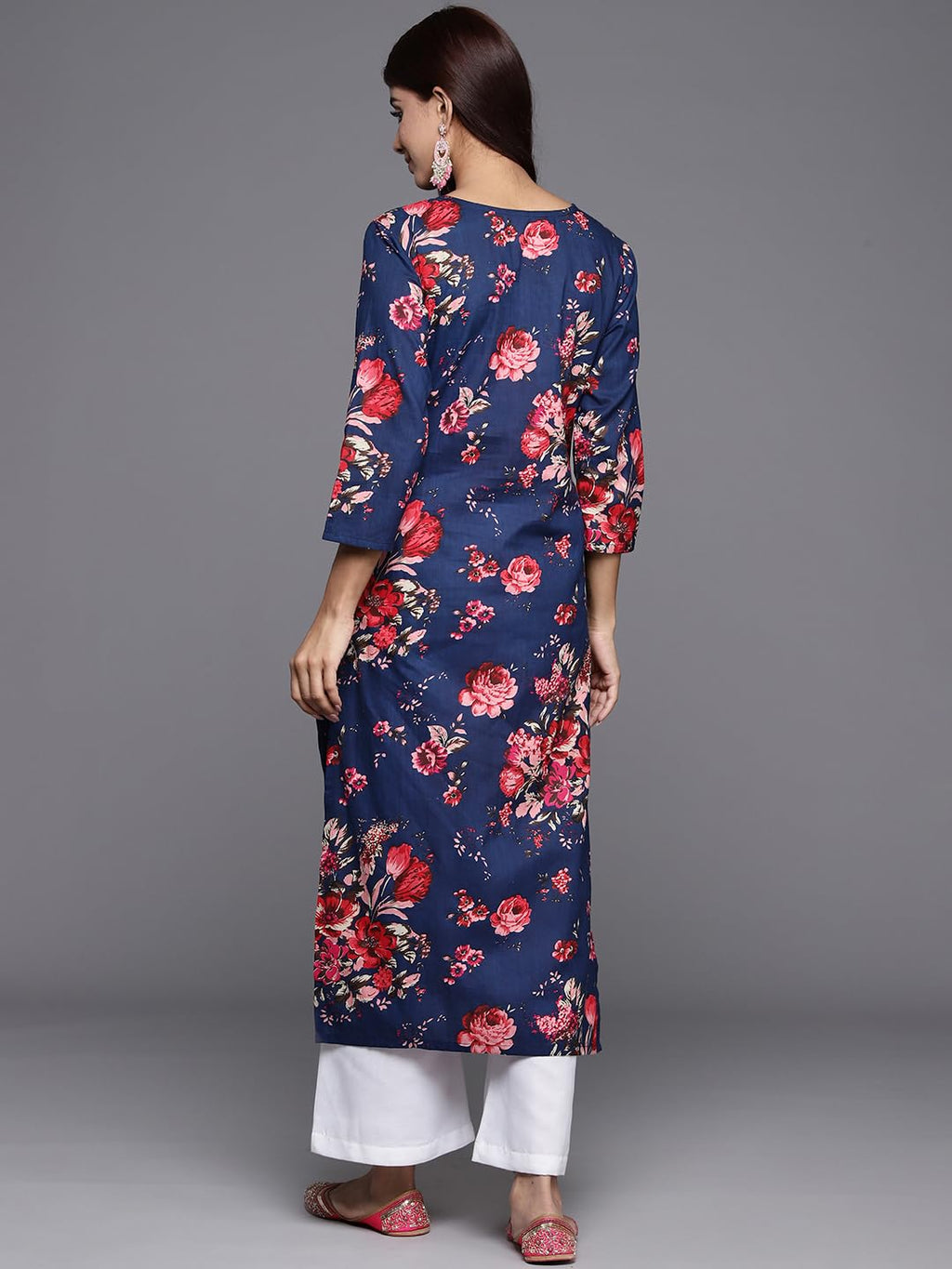 Varanga WomenS Blue Floral Printed Straight Kurta - Stylish Ethnic Wear | Elegant Traditional Attire For Festive And Casual Occ