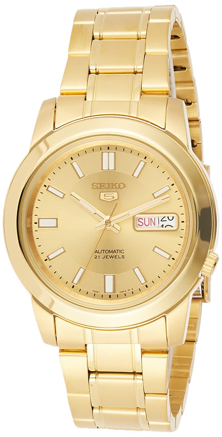 Seiko 5 Gold Tone Stainless Steel Gold Dial 21 Jewels Automatic SNKK20K1 Men's Watch