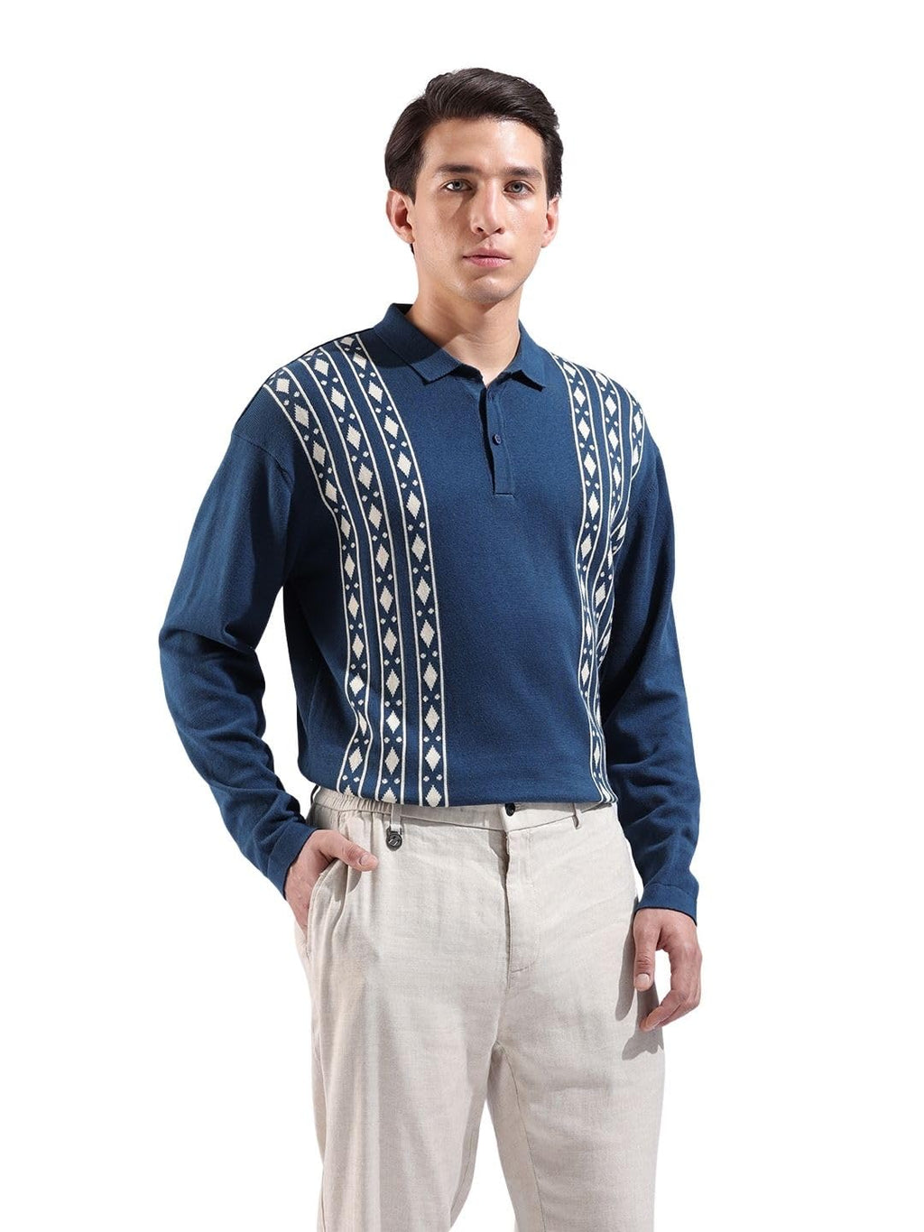 The Indian Garage Co Mens Oversized Textured Flatknit Full Sleeves Sweater