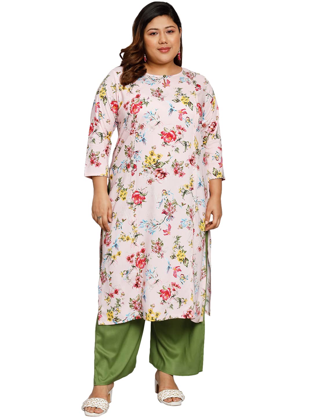Tissu Women'S Plus Size Pink & Red Floral Printed Kurta With Palazzo (T-Plus-649_Pink_6Xl)