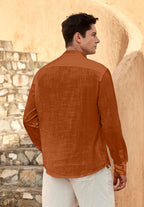 Zombom MenS Solid Cotton Blend Straight Kurta Shirt, Regular Fit Full Sleeve Short Kurta Shirt Brown